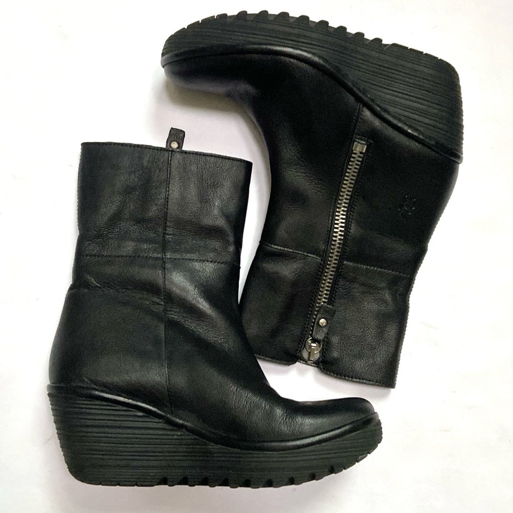 FLY London Yex Leather Fold-over Wedge  Boots - Picture 7 of 16